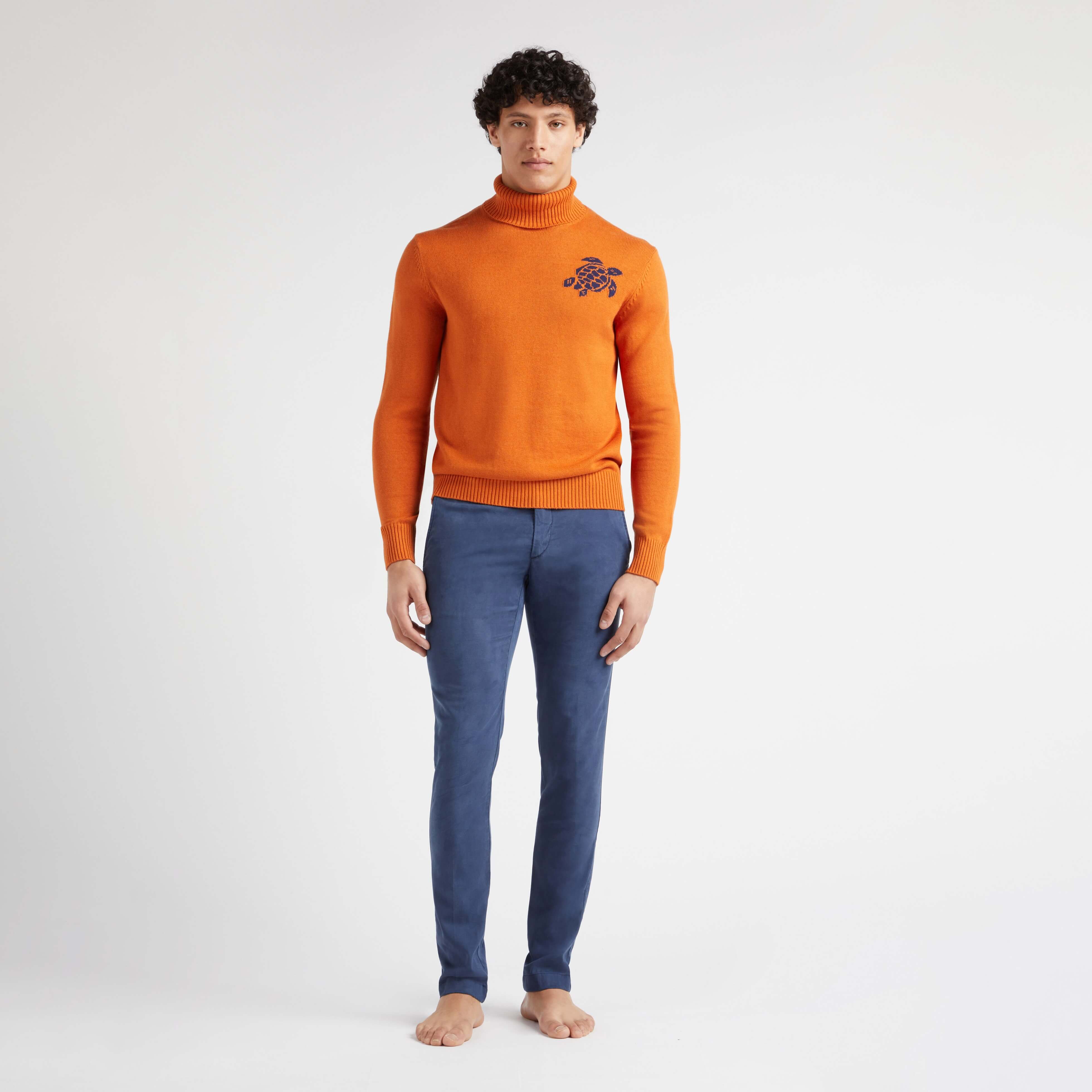 Pull Col Roulé en Coton et Cachemire Homme Uni