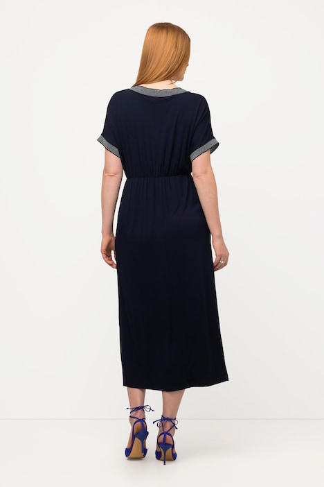 Midikleid, Schmuckband, V-Ausschnitt, Halbarm
