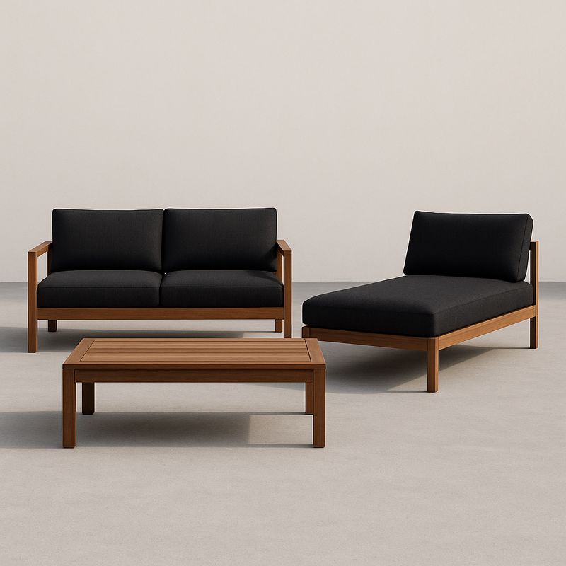 Gartenmöbel-Set Holz Schwarz 3-teilig Sofa Liege Tisch