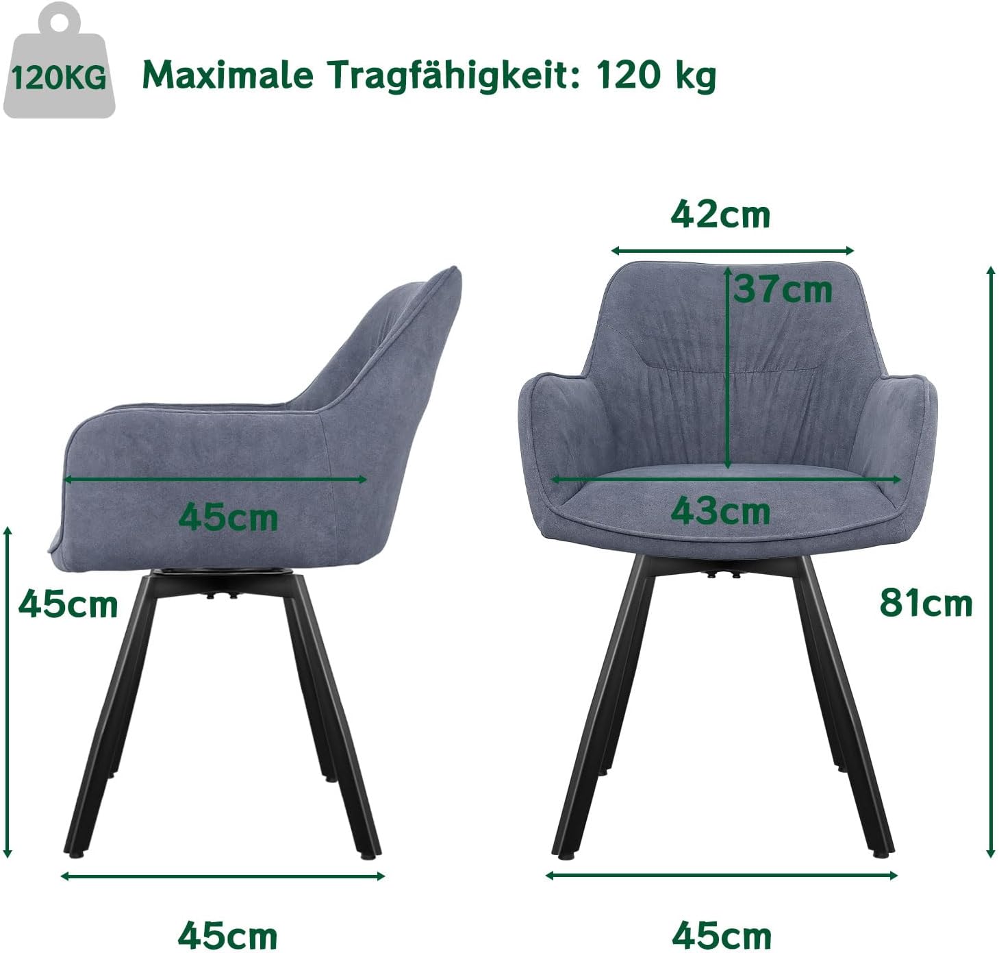 Esszimmerstuhl 4er Set drehbar, Armlehnstuhl drehbar 360°,Moderner Polsterstuhl Stuhl Samt, Stühle für Esszimmer,Küchenstuhl für Wohnzimmer, Arbeitszimmer,Schlafzimmer,Grau