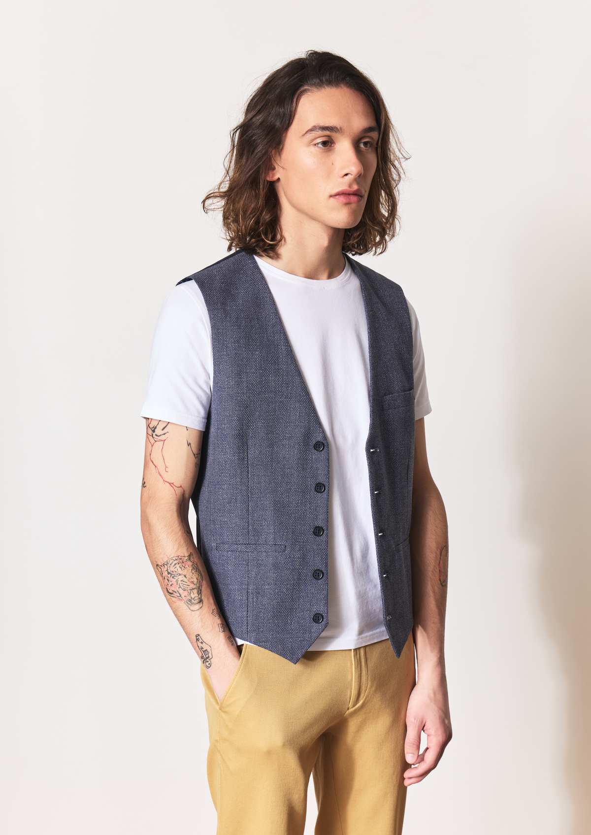 Gilet casual en coton uni bleu indigo