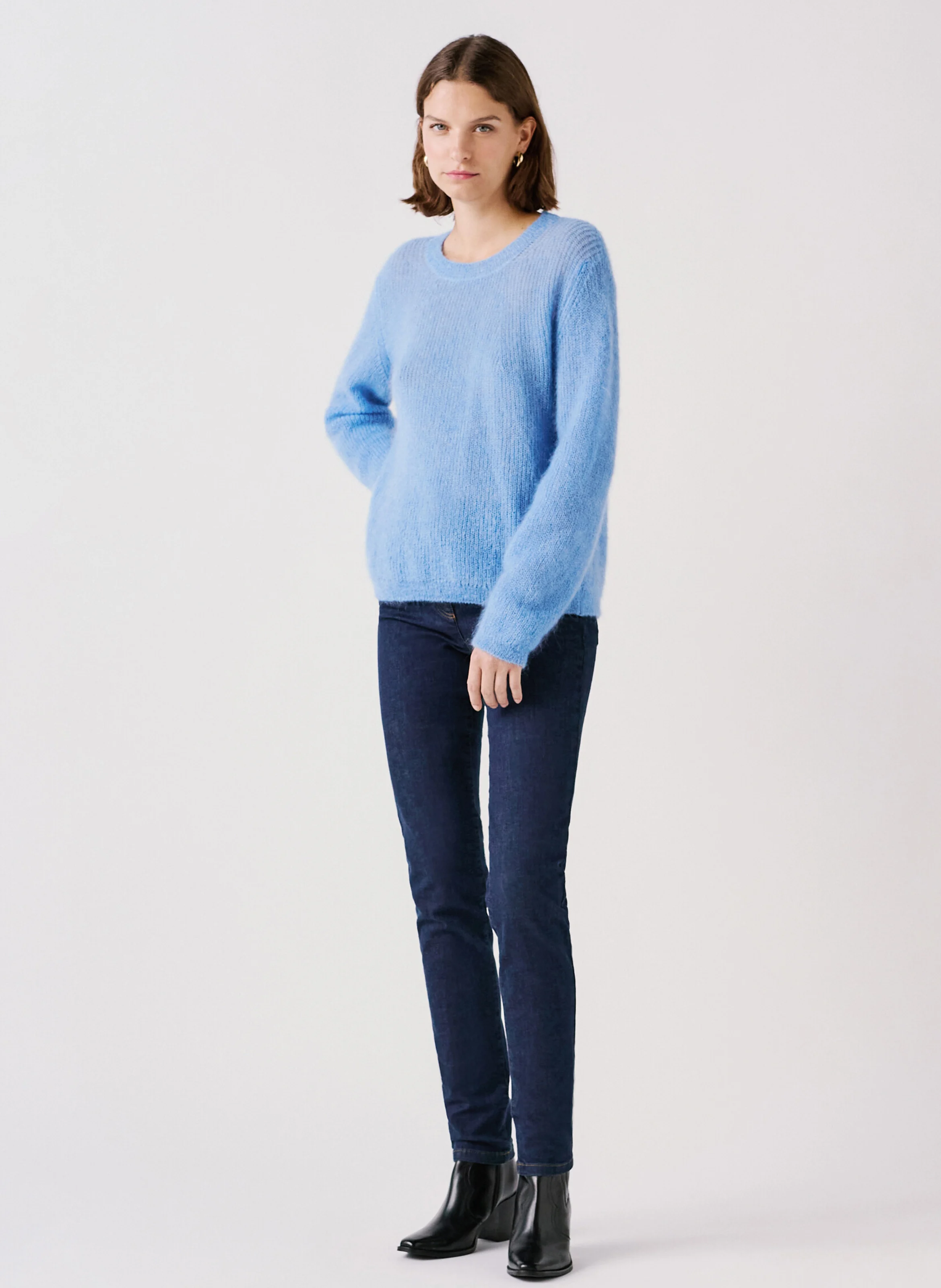 MJOE - Pull droit en laine mélangée | Bleu