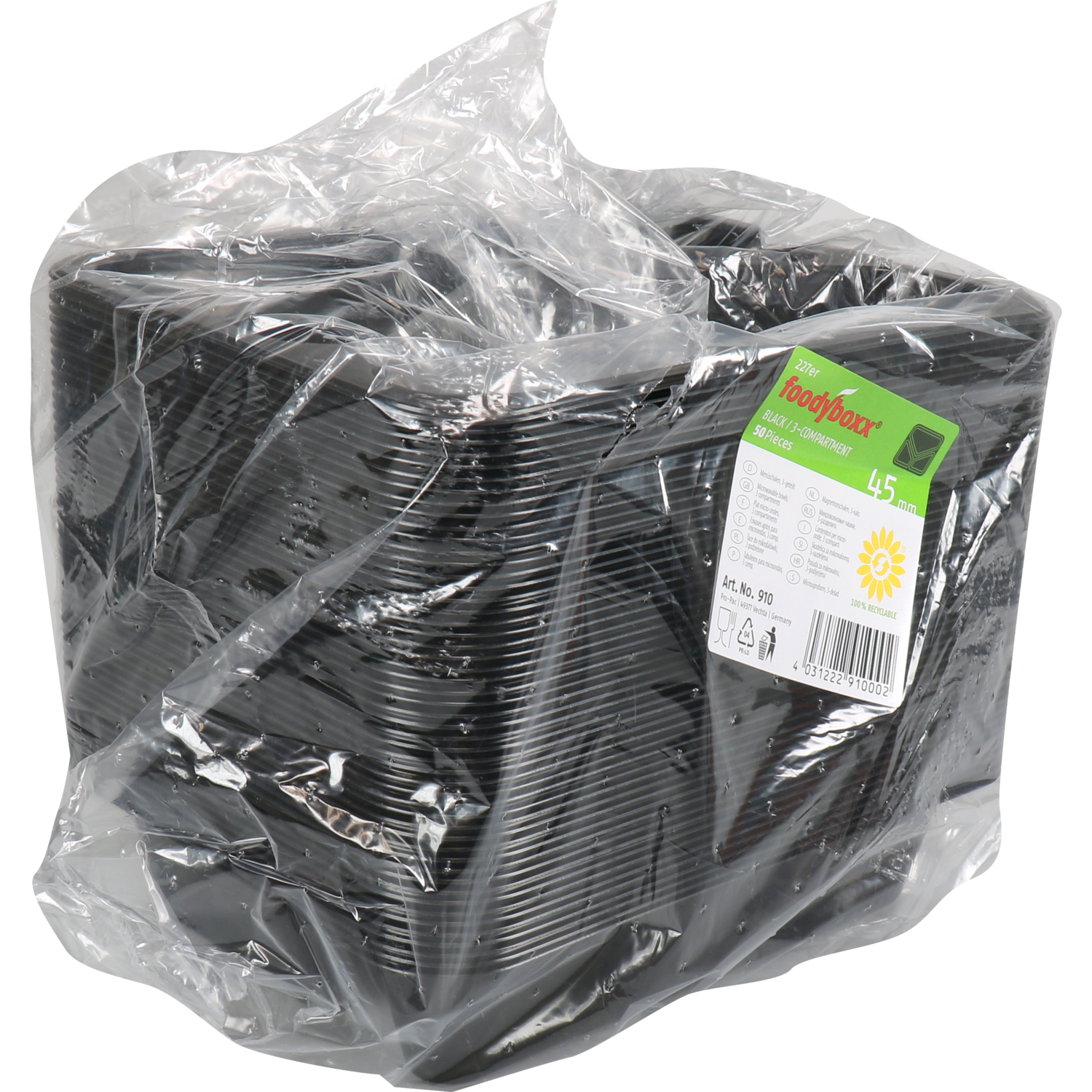 Bak, PP, 3-vaks, menubak, 227x178x49mm, zwart