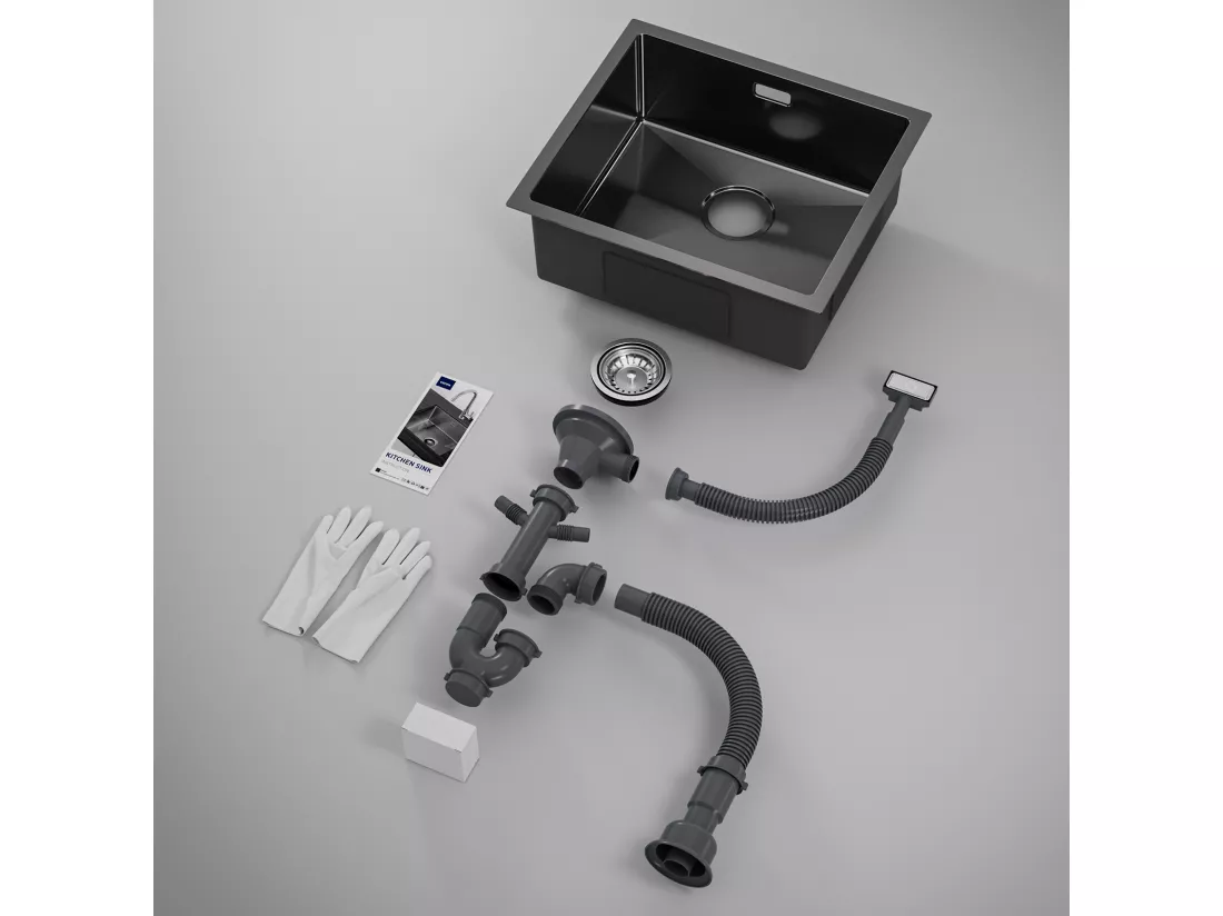 CECIPA MAX Évier de Cuisine 1 Bac Évier Inox 50*44CM Noir Anthracite + Mitigeur Cuisine pour Sstème D'osmose