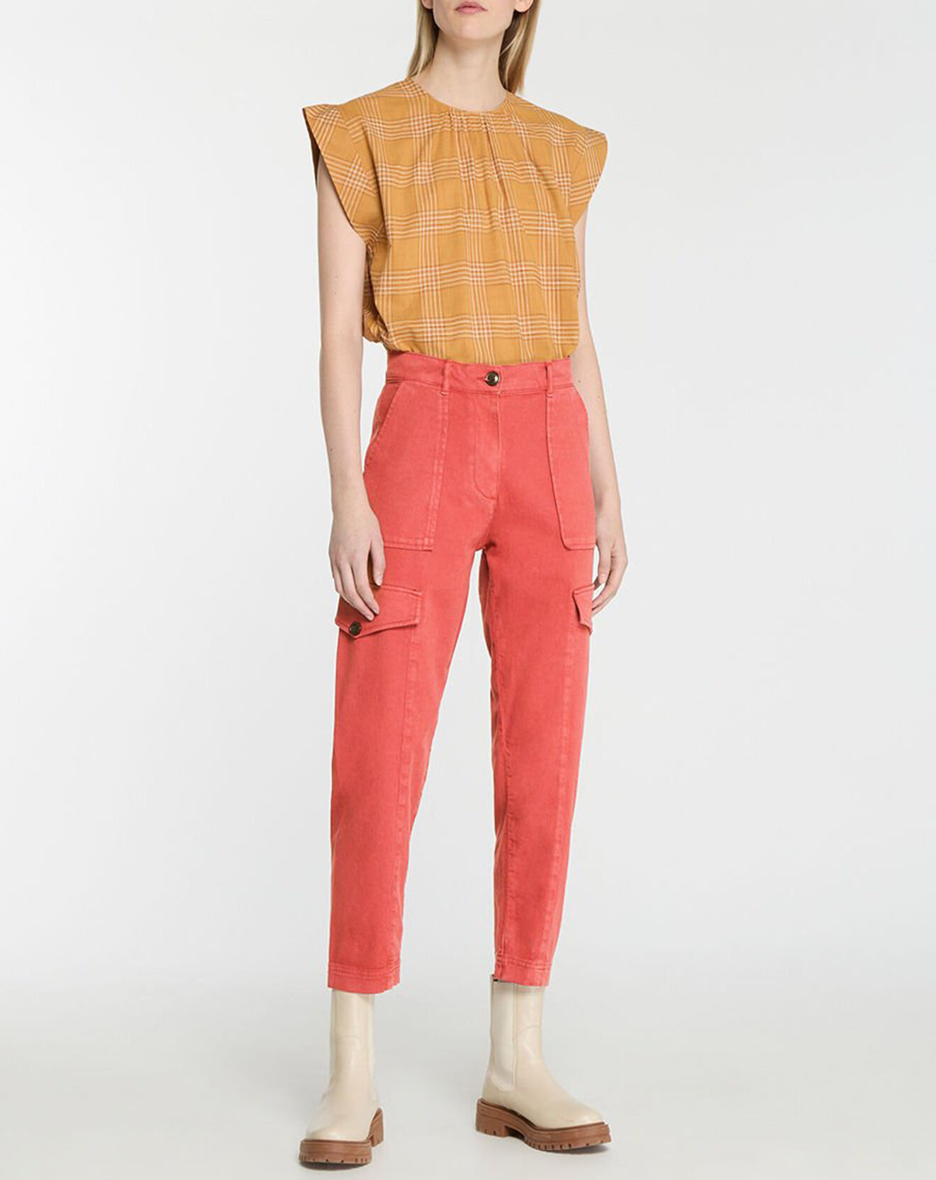 Galeries Lafayette Pantalon cargo en Twill de Coton recyclé Robin rouge foncé