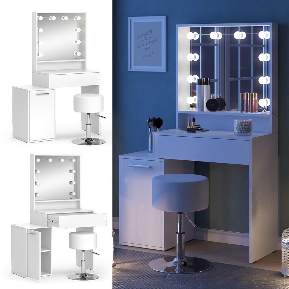 Vicco Schminktisch Altea 95 x 145 cm Weiß Frisiertisch Spiegel Hocker LED modern