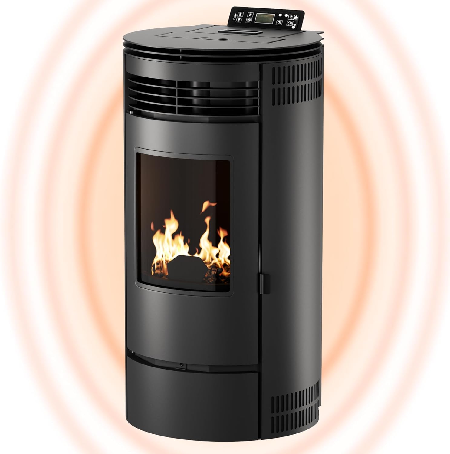 UMBRELLA® PR8 Pelletofen 9kW bis 220m³ – Elektrokamin mit ECO-Modus, Wi-Fi Ready, Wochen-Timer & Überhitzungsthermostat für effizientes Heizen – Schwarz