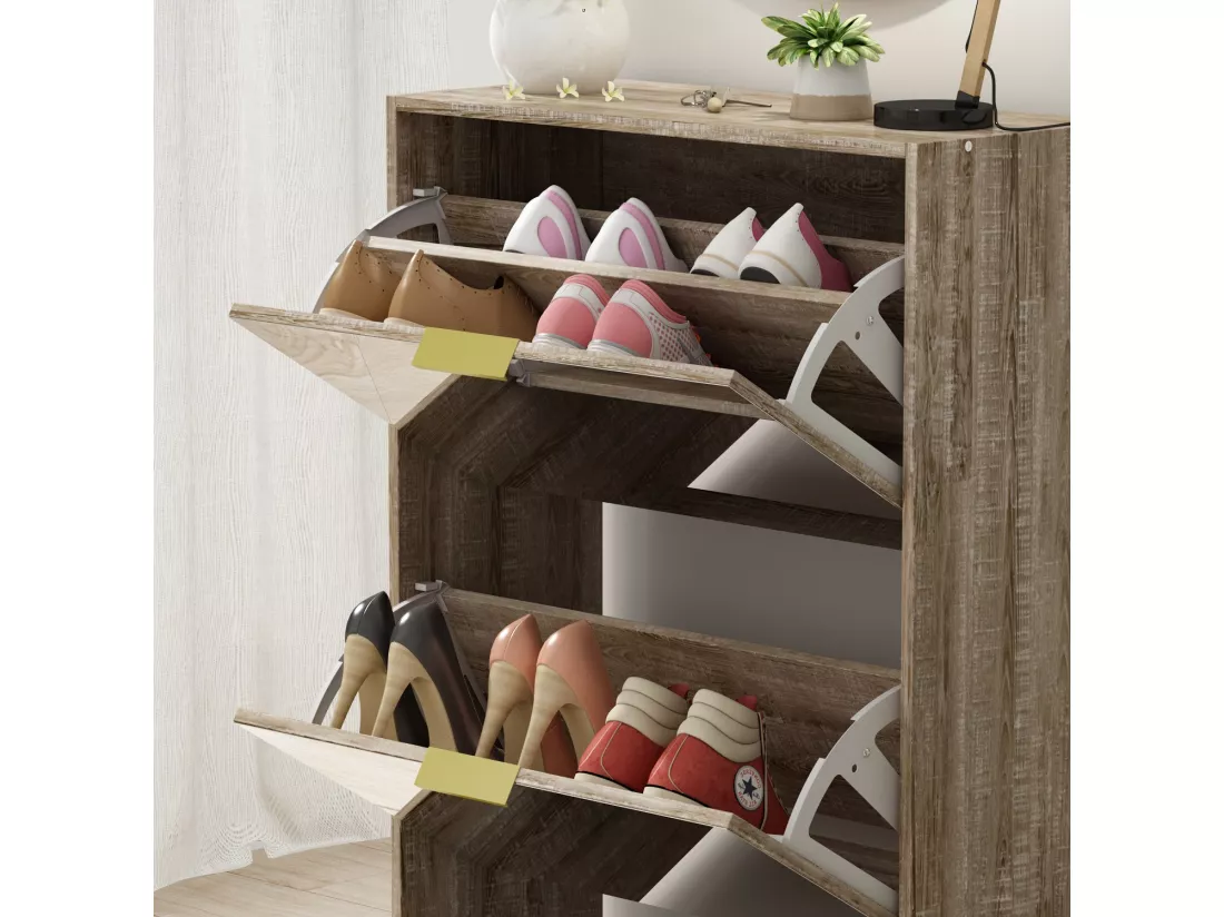 Meuble à chaussures miroir avec 3 abattants 5 niveaux 12 paires 107.5x54x24cm Bois
