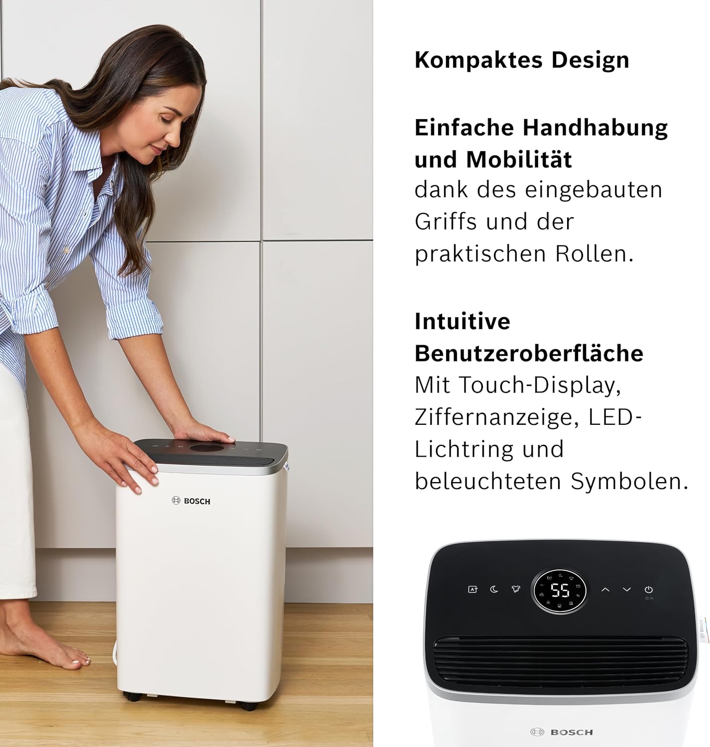 Bosch Dry 4000 Luftentfeuchter - Einfach. Effizient. Leise. - Für Räume bis zu 33 m² - Ideal für Deine Wohnung die schnelle Trocknung Deiner Wäsche