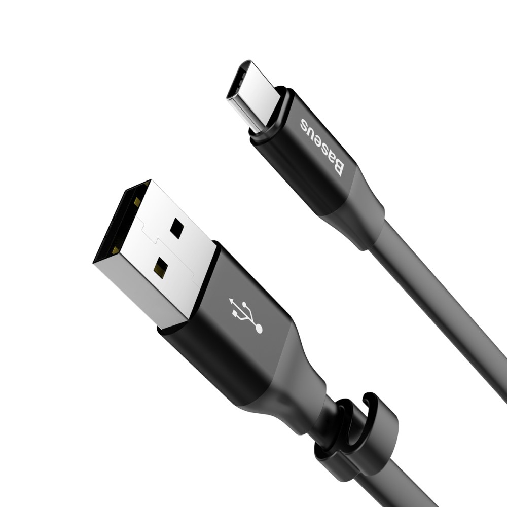 (23cm) 2A USB A auf USB C Flachband Mini Ladekabel - Schwarz