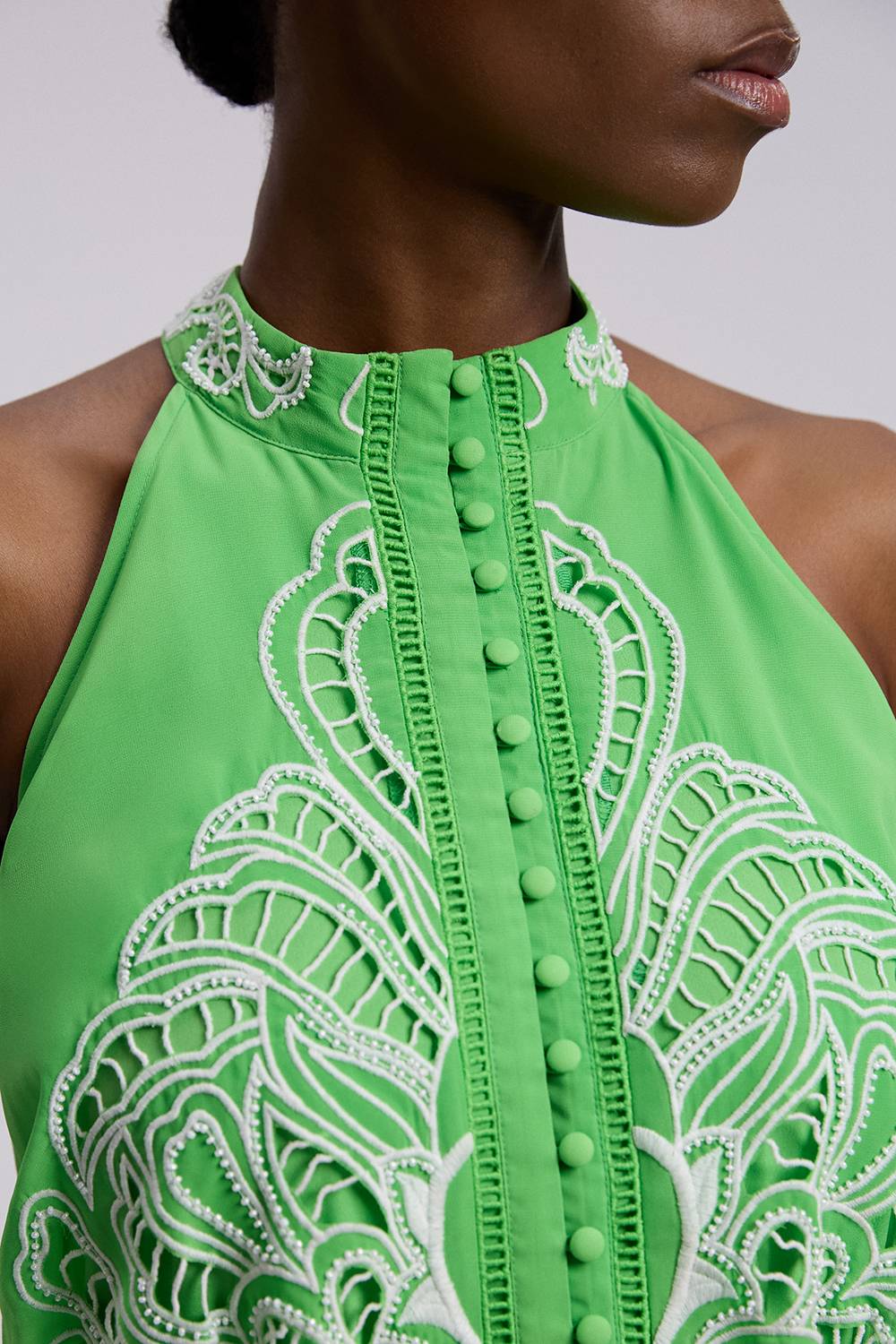 KarenMillen Robe Midi Tissée En Georgette Avec Découpes Ajourées Et Col Licou