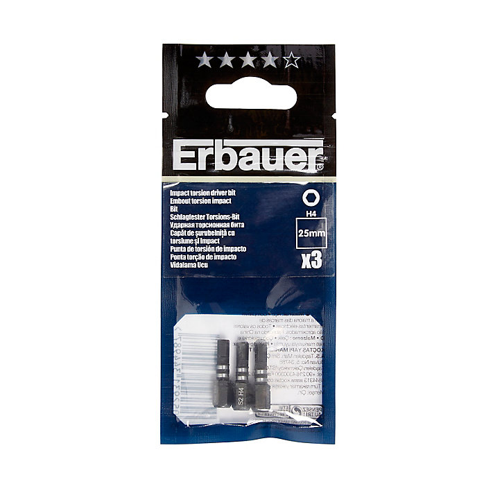 Embout de vissage torsion impact H4 25 mm Erbauer - 3 pièces