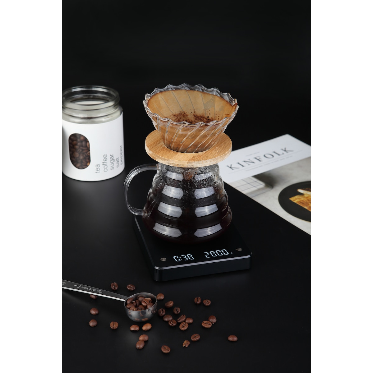 Oppladbar kaffevekt med tidsregulator 3 kg / 0,1 g Sort