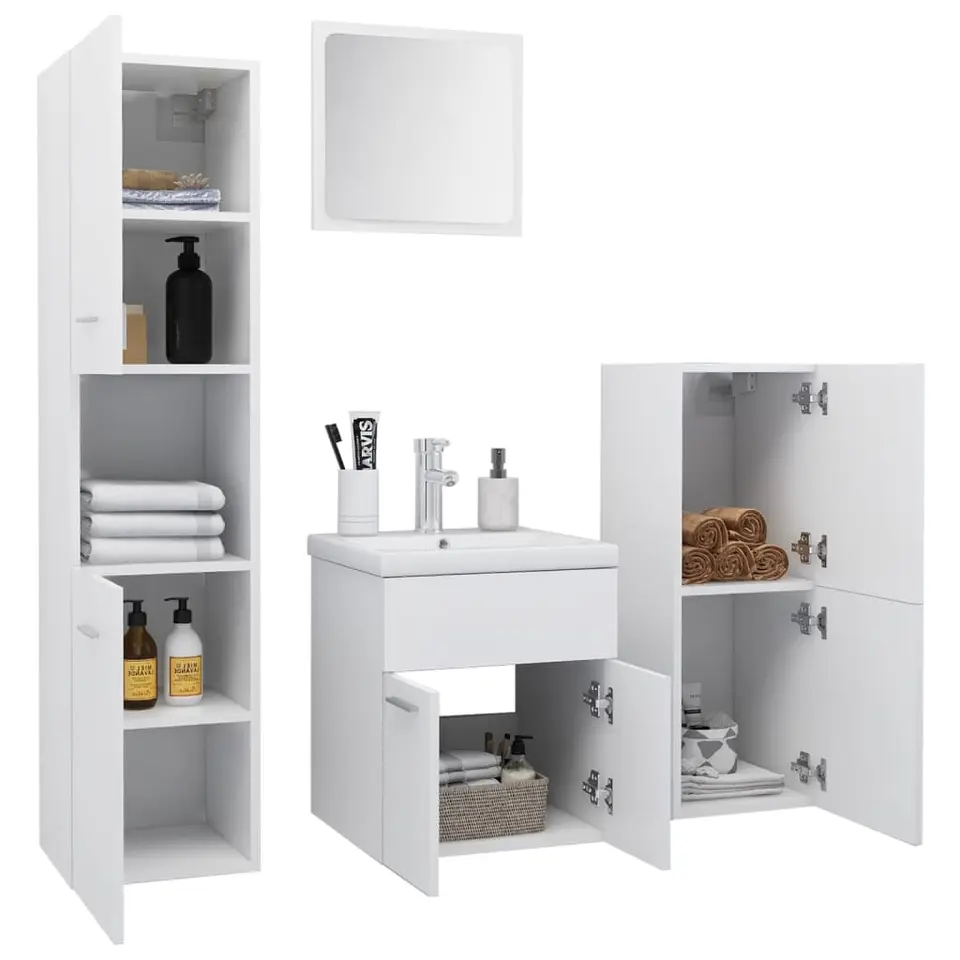 vidaXL - Badkamermeubelset - Wit - Bewerkt hout - 41 x 38.5 x 46 cm