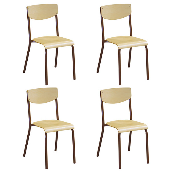 4 chaises scolaires pieds bruns