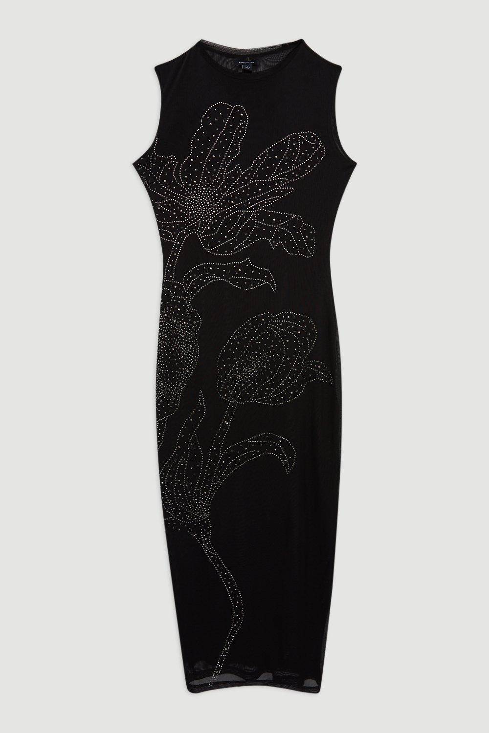 KarenMillen Robe Midi en Jersey Mesh Floral Embellie placée