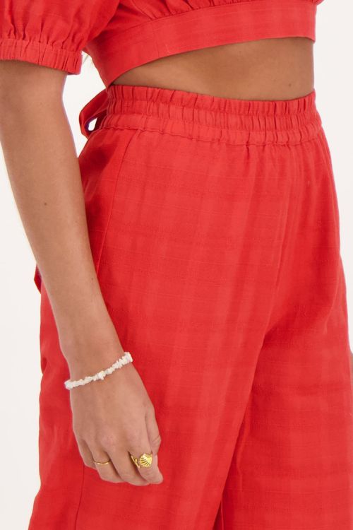 Rode wide leg broek met elastiek