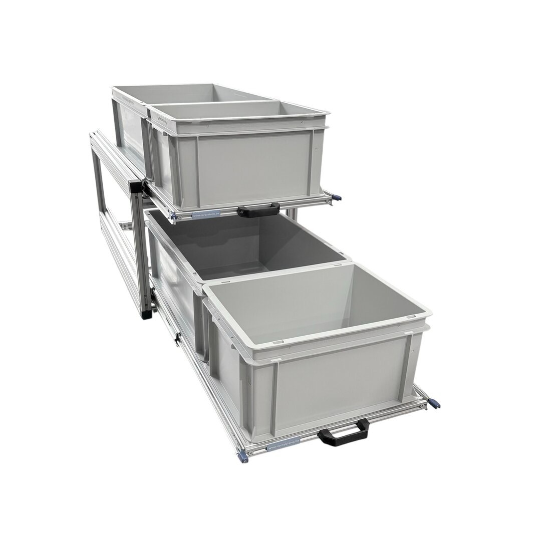 Dubbel aluminium schuifframe met 4 open bakken - 90 x 40 cm