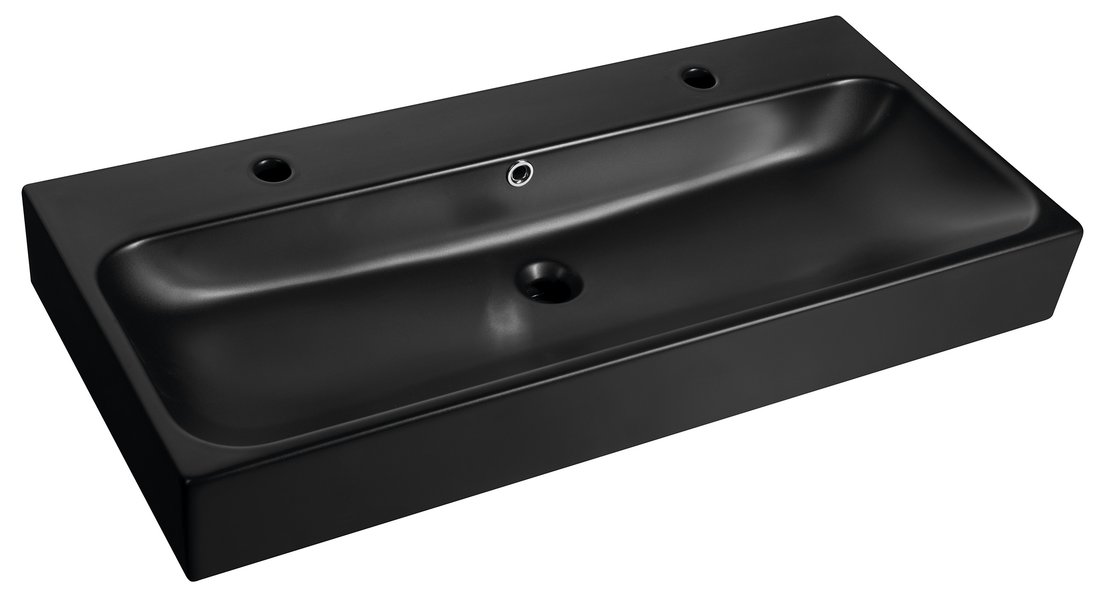 Sapho Toridi keramische wastafel 101x46,5cm met 2 kraangaten zwart mat