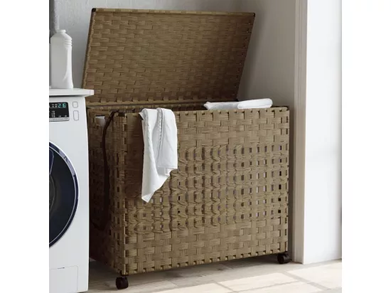 Panier à linge avec roulettes 66x35x60 résine tressée