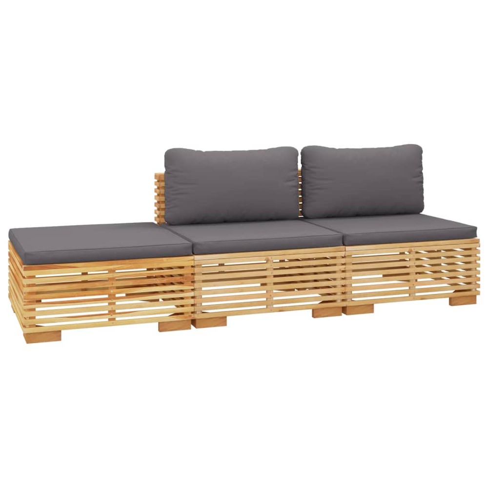 Salon de jardin meuble d'extérieur ensemble de mobilier 3 pièces avec coussins bois de teck solide