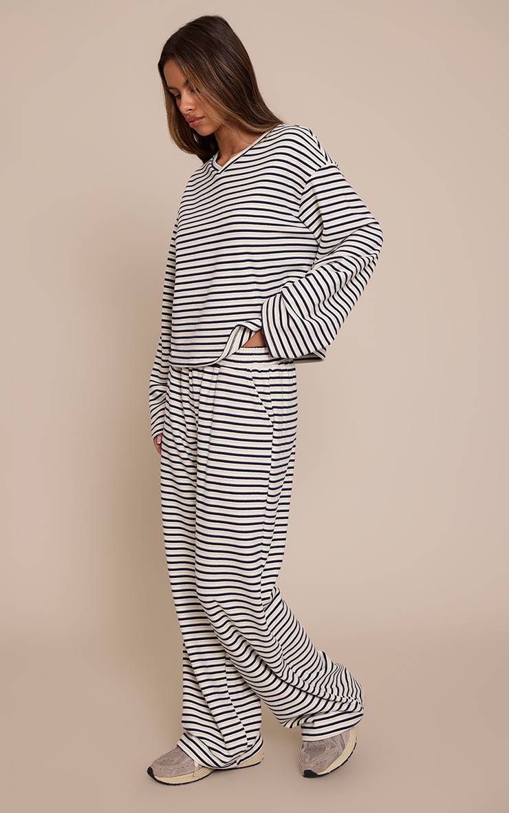 Crème Jogging Large À Rayures Avec Cordon De Serrage En Tissu Doux Petite Taille