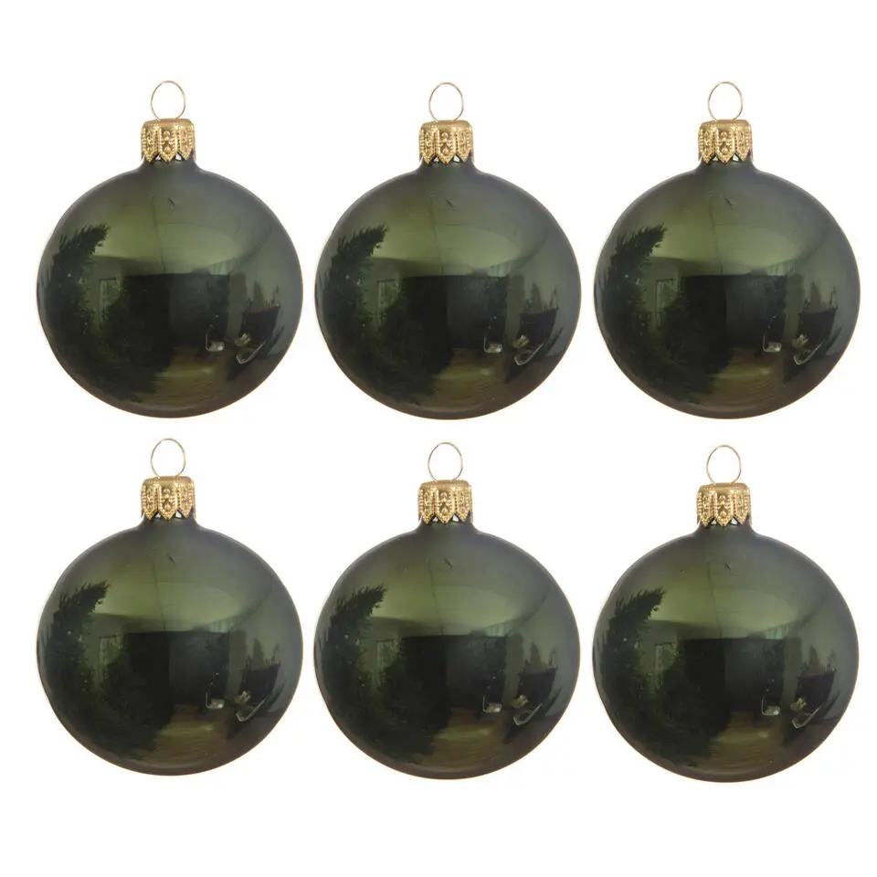 Decoris kerstballen - 6x - donkergroen - D8 cm - glas