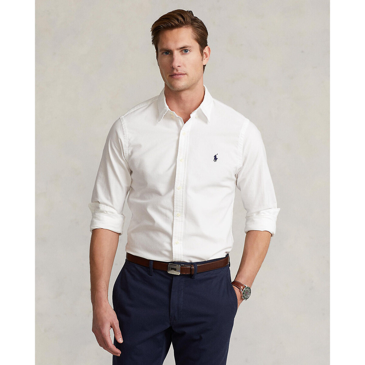 POLO RALPH LAUREN<br>Camisa Oxford Slim Fit tingida em peça