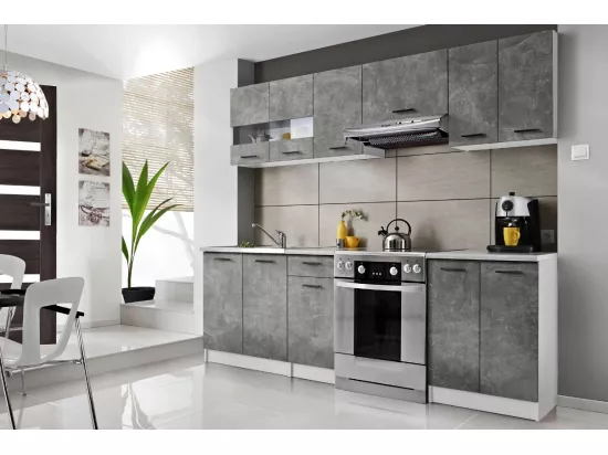 Cuisine Bigo 7 éléments - finition bas BETON haut BETON 240 cm