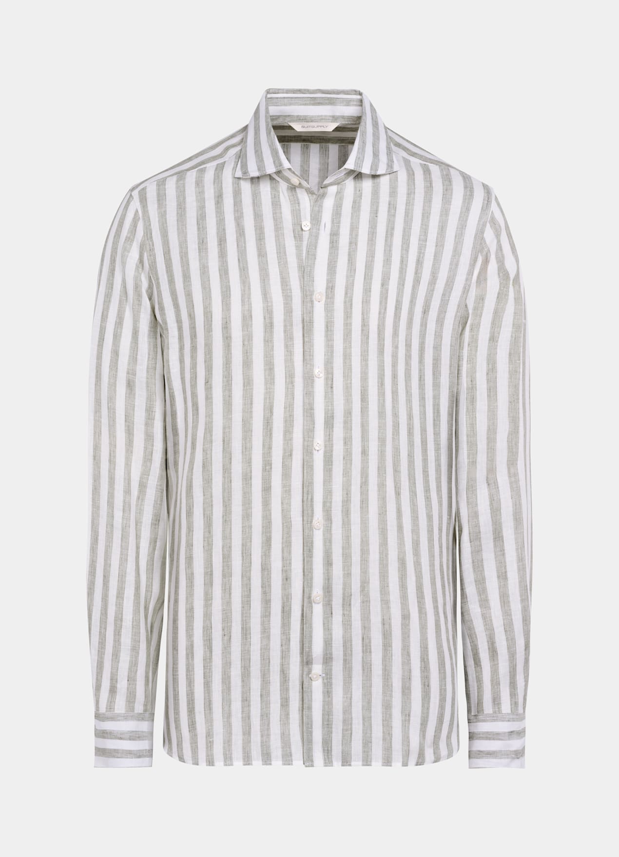 Chemise coupe ajustée vert clair à rayures