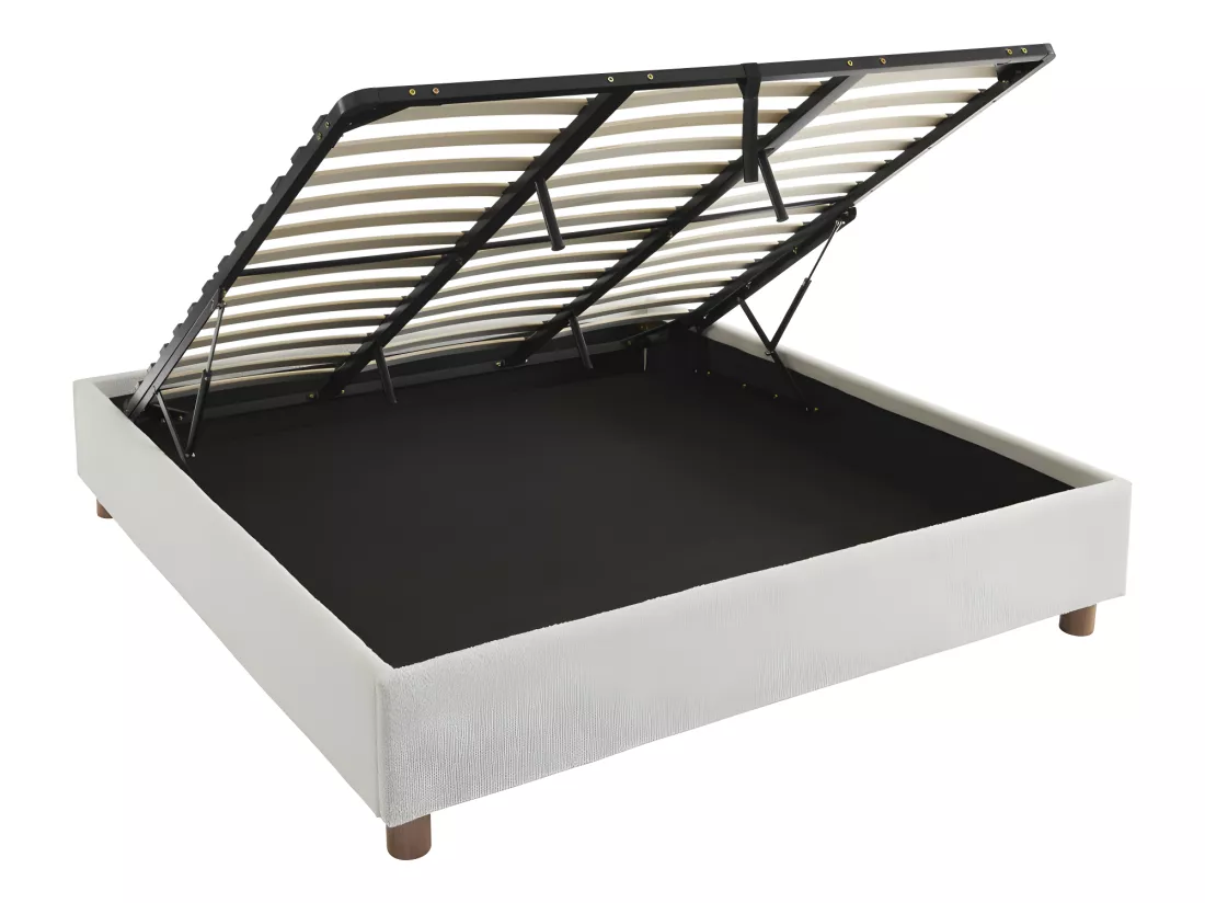 Millo - Lit coffre en tissu bouclette 180x200cm - Ecru