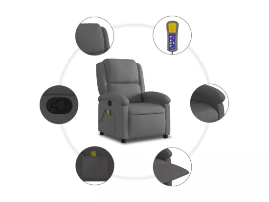 Fauteuil massant inclinable gris cuir véritable