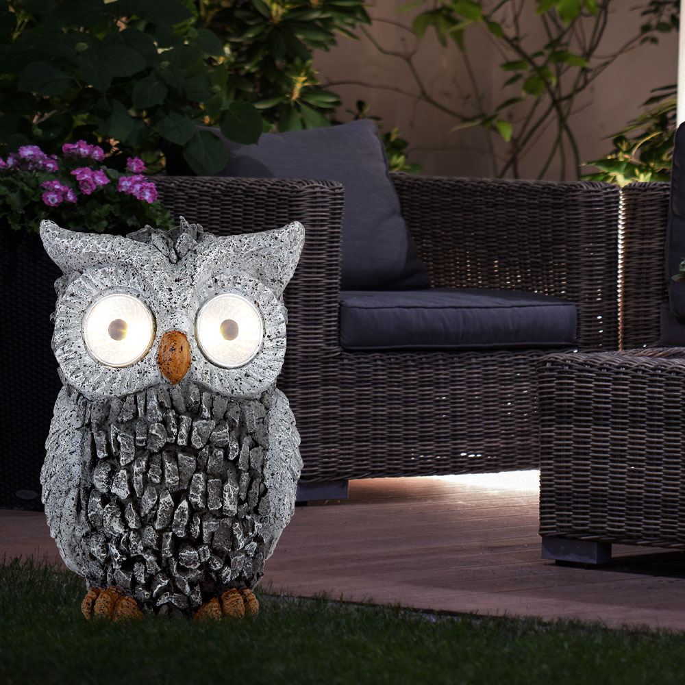 LED Solarleuchte, Stein Design Eule, grau, H 19,5 cm