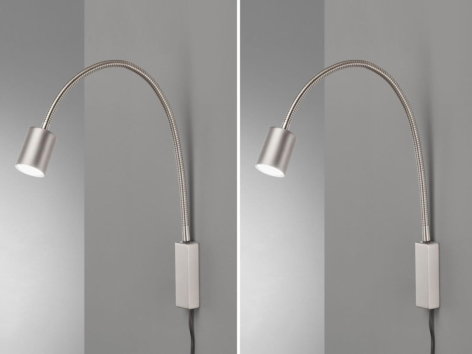 meineWunschleuchte 2er SET 2in1 Wandlampen & Bettlampen Silber, Schwanenhals Leselampen