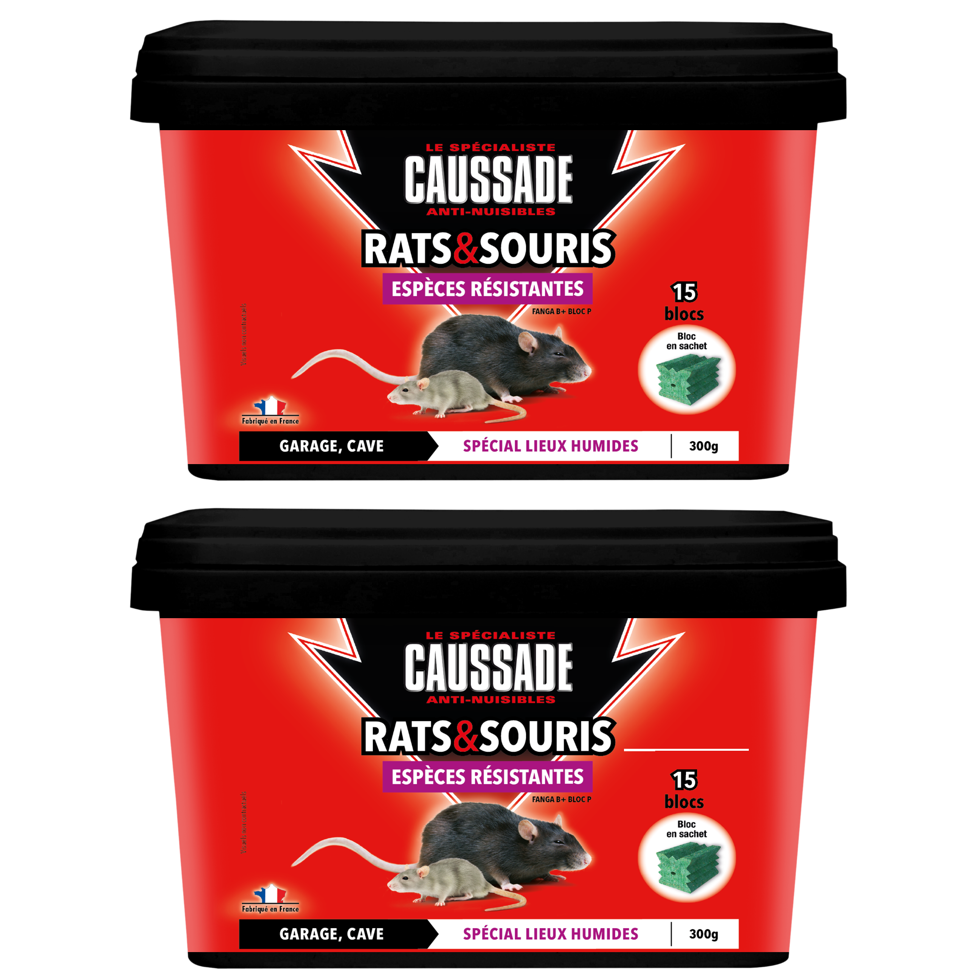Carsblbf300 lot de 2 boîtes anti rats & souris | 2x15 blocs | lieux hu