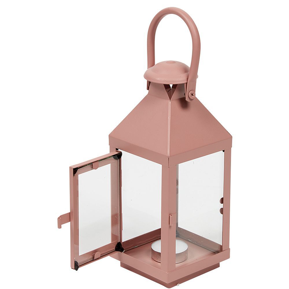 Lanterne photophore en métal rose