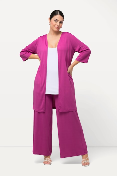Longjacke, Rippjersey, offene Form, V-Ausschnitt