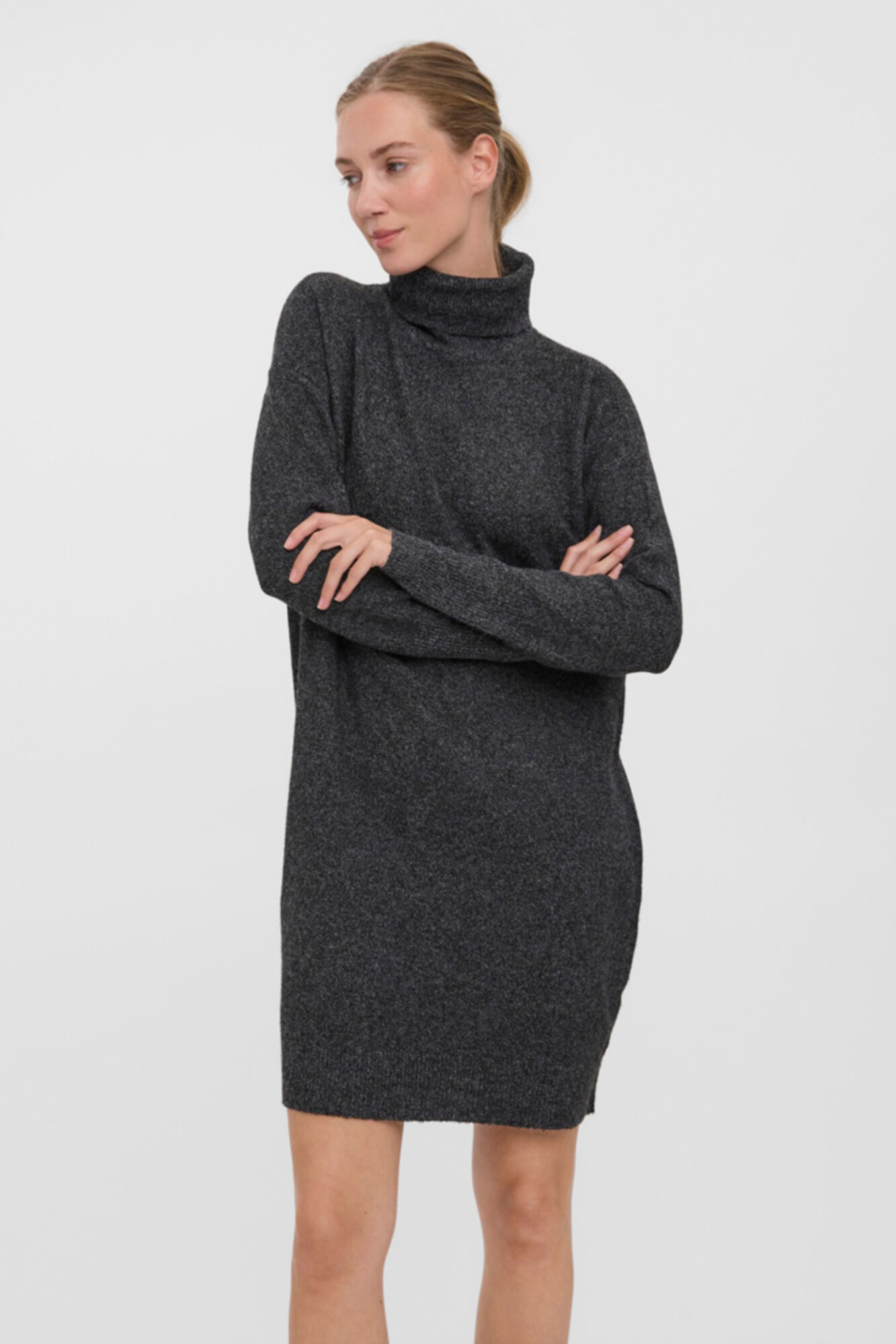 Vestido de malha com gola alta - Preto