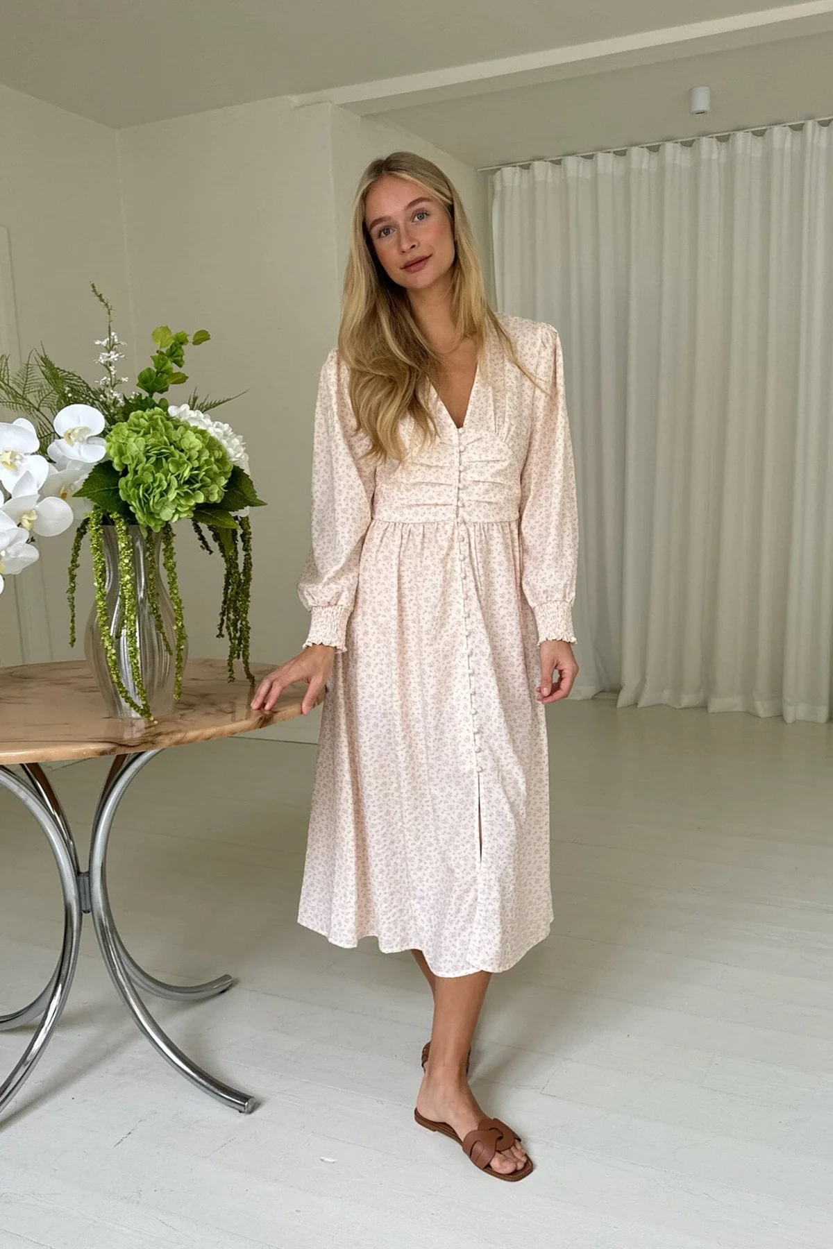 BYIC Adelic Long Dress peachfsp peach flower stem print