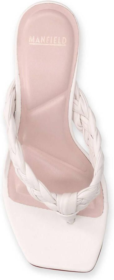 Manfield Dames Witte leren gevlochten hak slippers