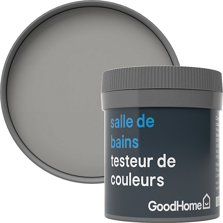 Testeur peinture salle de bains GoodHome gris Cleveland satin 50ml