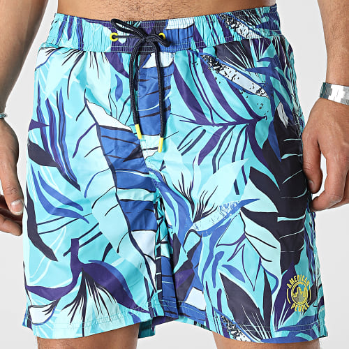 Short De Bain Leo Turquoise Bleu Marine Floral