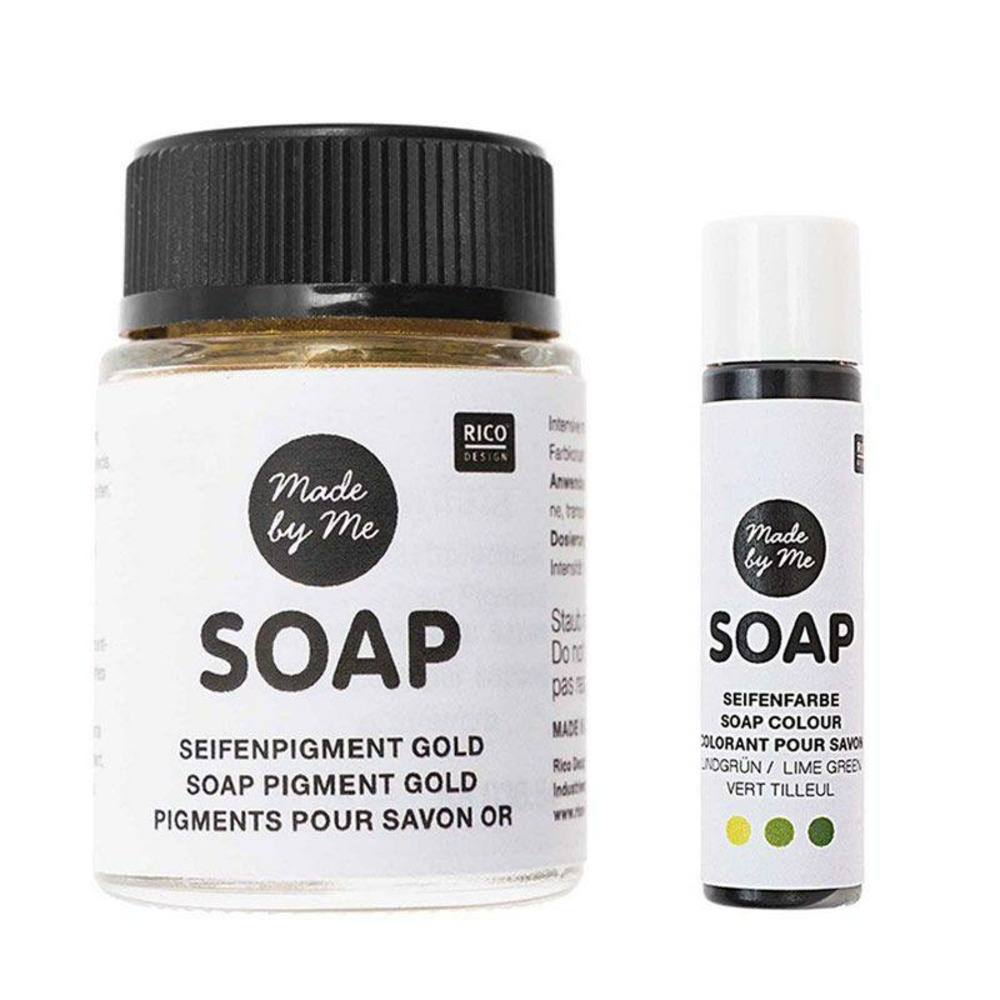 Pigment doré pour savon 20 ml + colorant vert tilleul