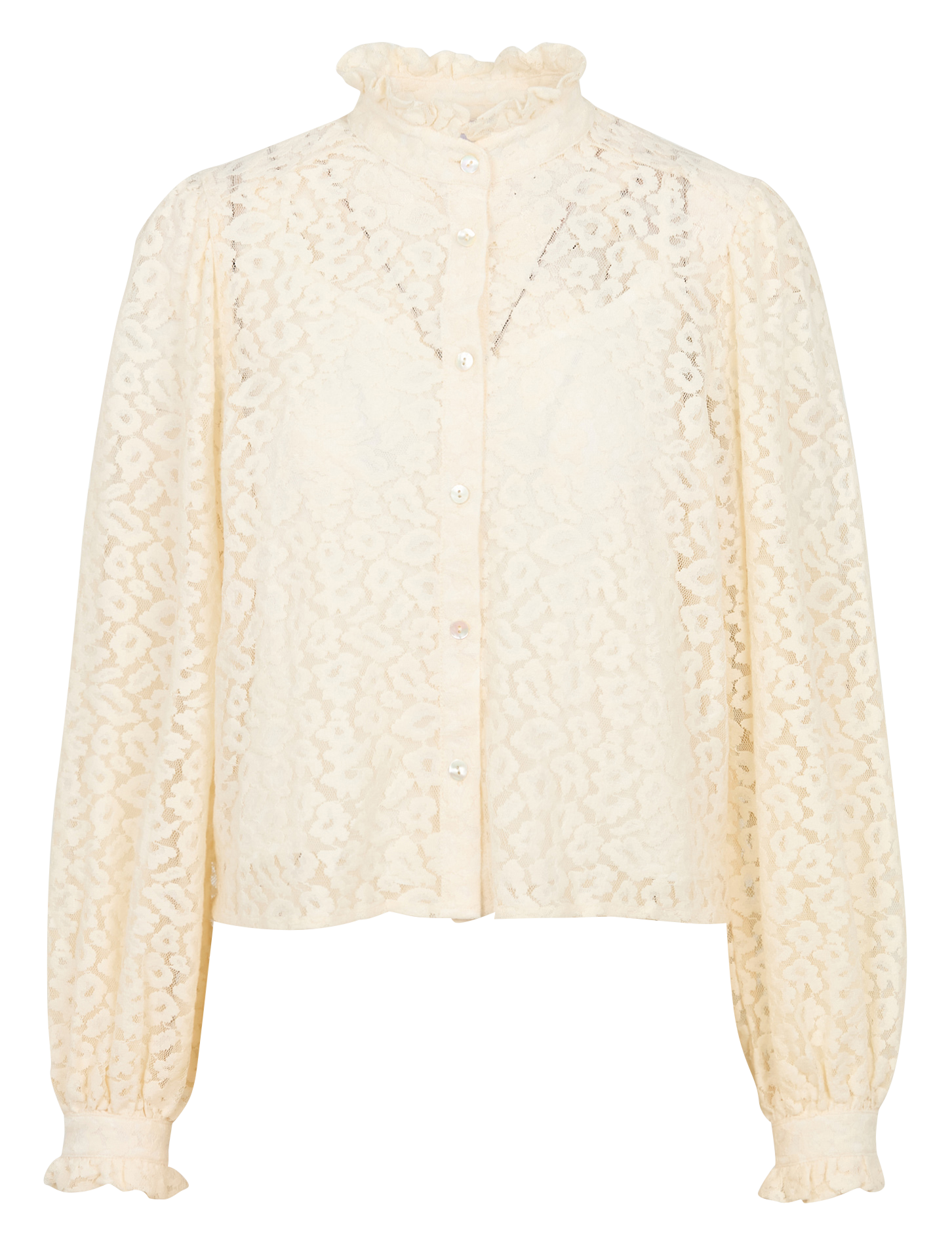 LANNA - Chemise ample col montant en coton mélangé | Blanc