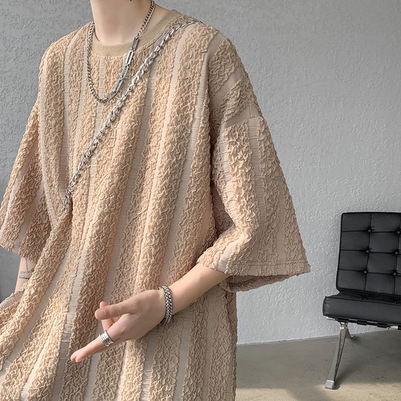 Freehop - Gestreept oversized T-shirt met ronde hals en elleboogmouwen