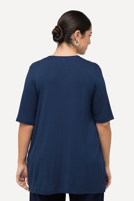 T-Shirt, Perlen, A-Linie, Tunika-Ausschnitt, Halbarm