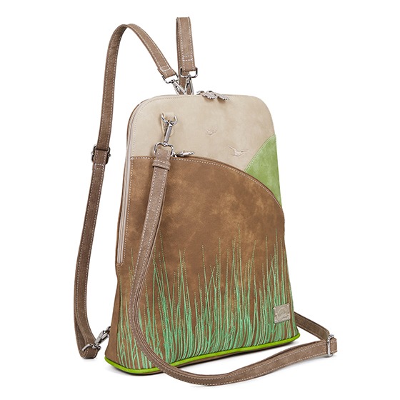 Hi-Di-Hi Happy View Backpack/ Shoulderbag Dark Brown/ Green