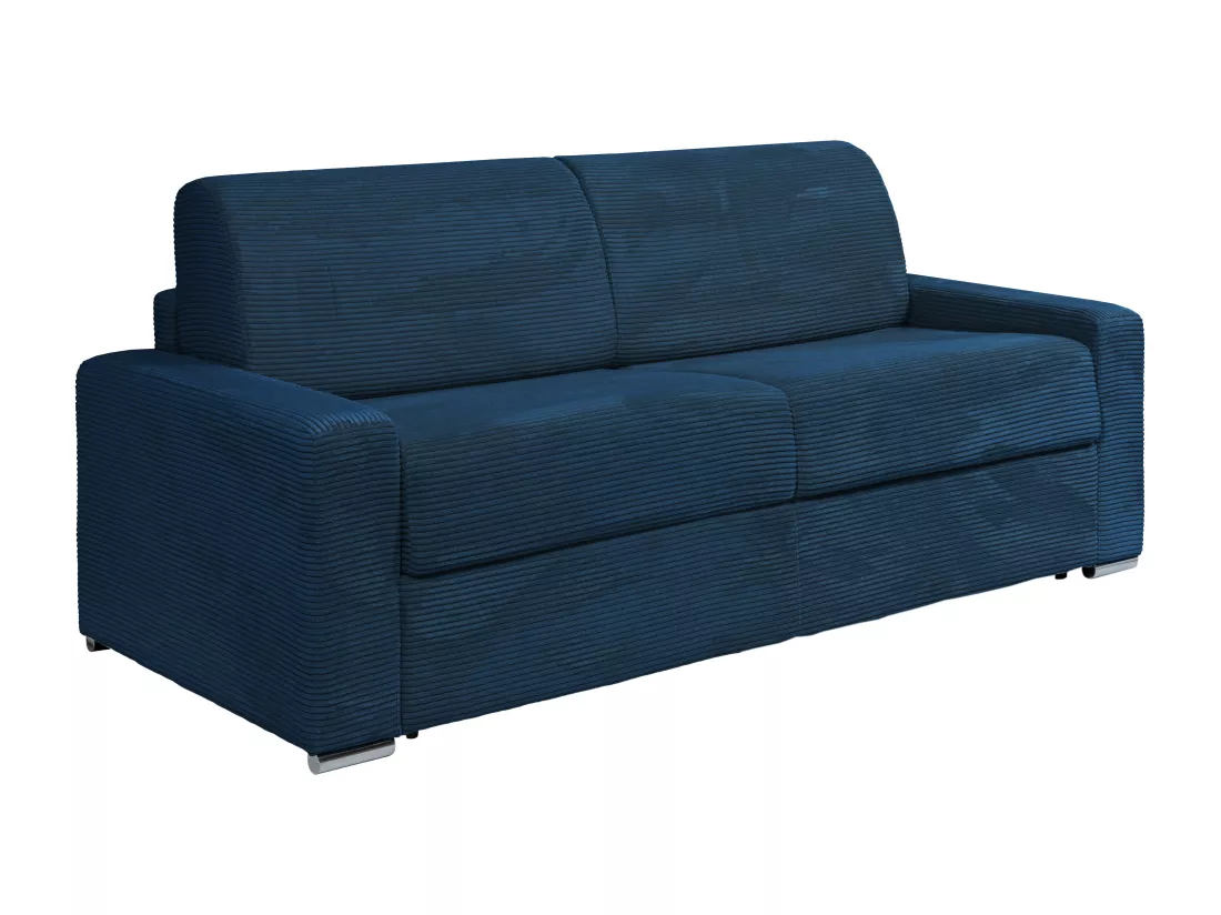 Canapé 4 places convertible express en velours côtelé bleu - Couchage 160 cm - Matelas 22 cm - CALITO
