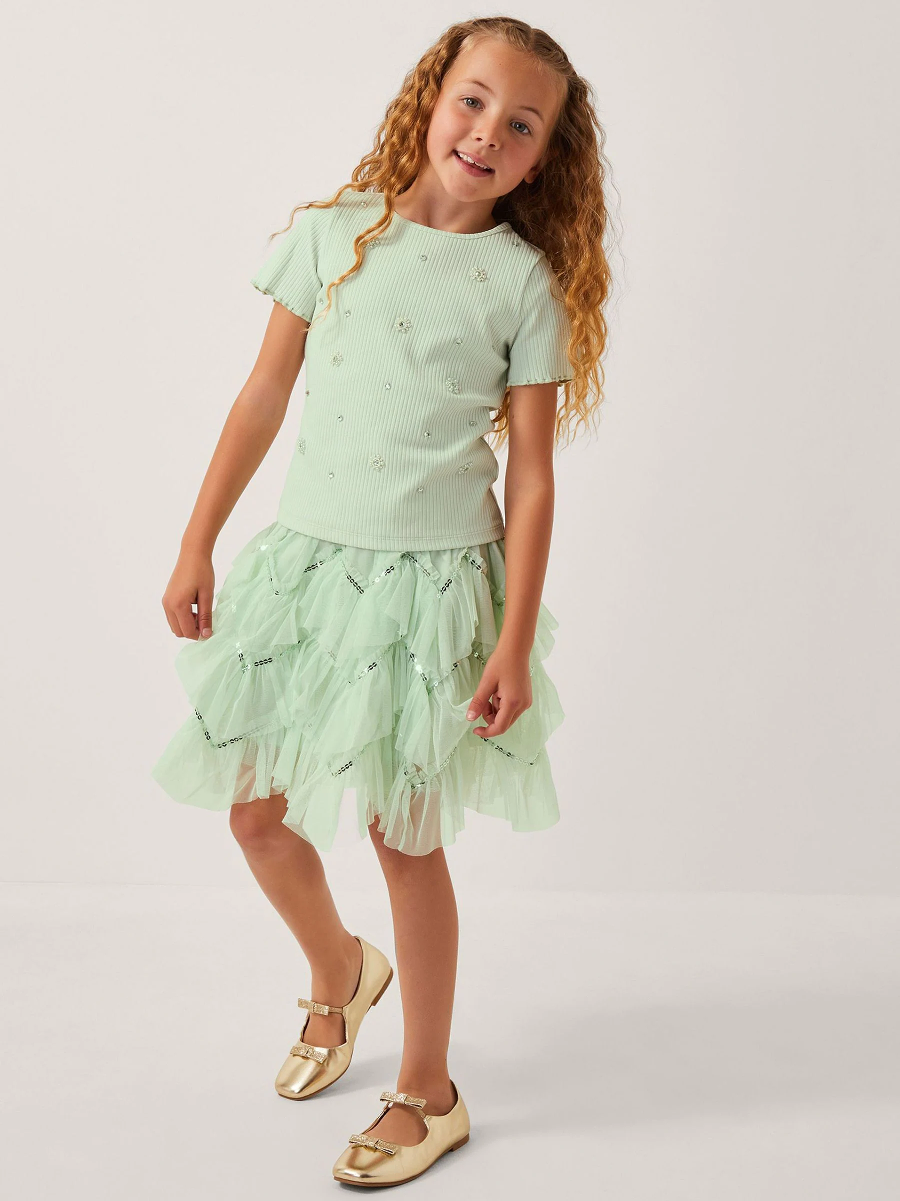 Monsoon Embellished T-Shirt & Ruffle Skirt Set