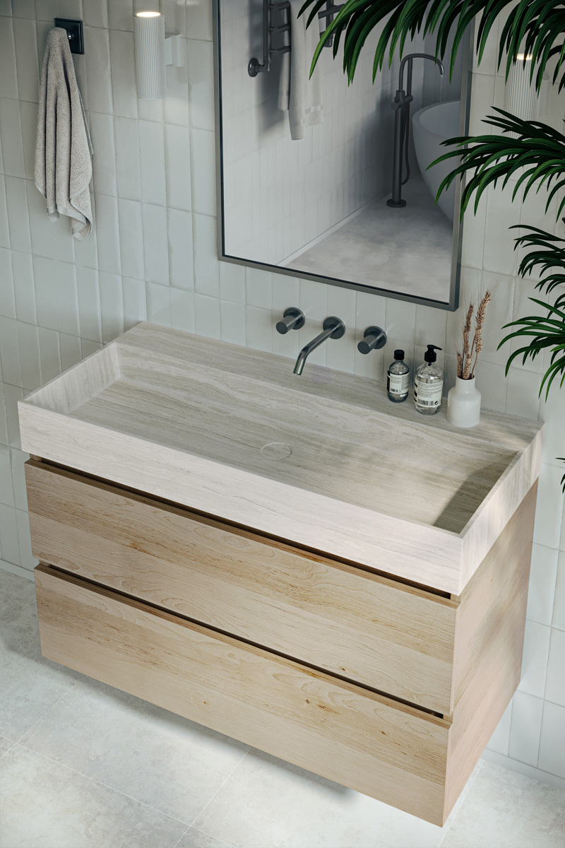 Fontana White Travertin badkamermeubel beach eiken 100cm zonder kraangat